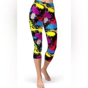 Women's 80s Leggings Artistic Splash Printed Buttery Soft Stretchy Pants - NEW